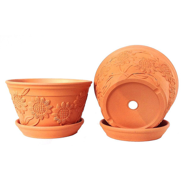 August Grove® Mehrab Raised Sunflower Terracotta Pot Planter & Reviews